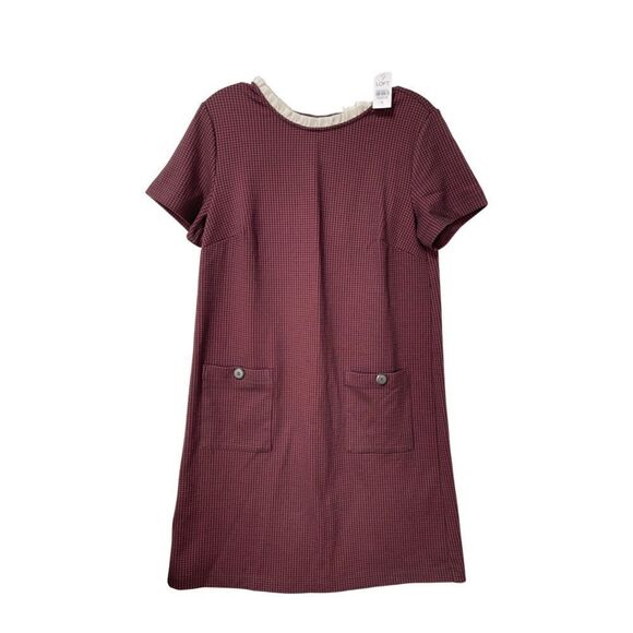NWT Ann Taylor LOFT Red Petite Shift 6 Contrast Trim Ruffled-neck DRESS - Picture 2 of 8